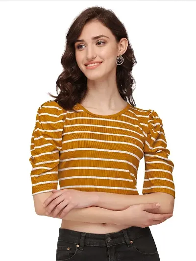 Puff Sleeve Striped Western Top for Women
