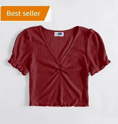 V-Neck ribbed crop top Women and Girls