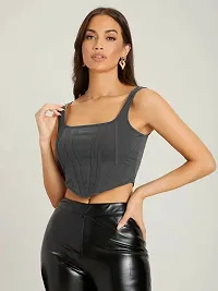Classic Polyester Spandex Solid Crop Tops for Women-thumb1
