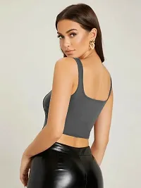 Classic Polyester Spandex Solid Crop Tops for Women-thumb2