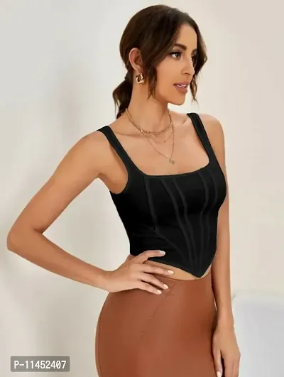 Classic Lycra Solid Crop Tops for Women