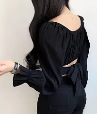 Trendy Black Chiffon Crop Top For Women-thumb1