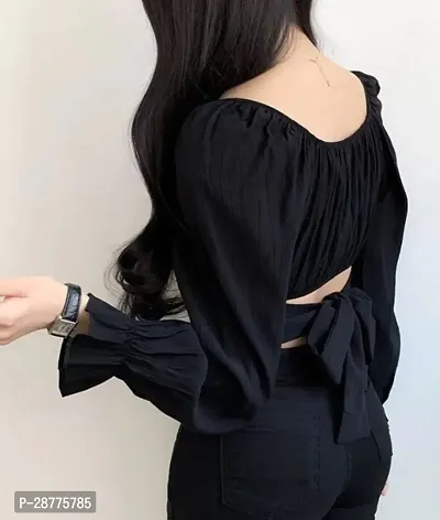 Trendy Black Chiffon Crop Top For Women-thumb2