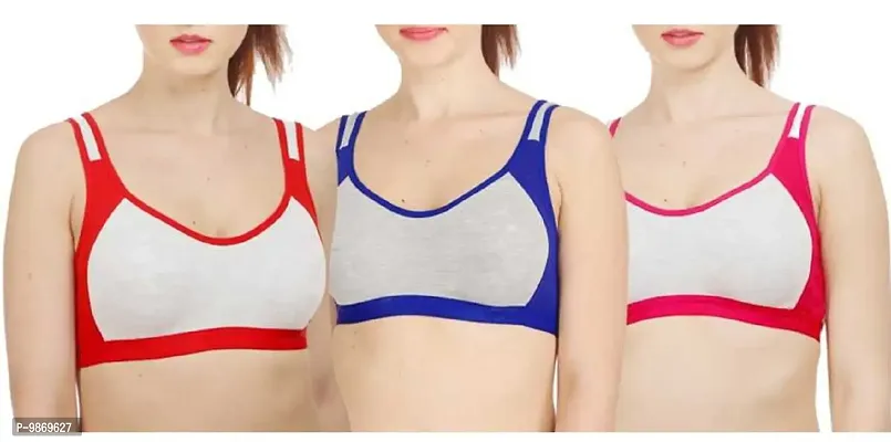 DESNUDA Cotton Non Padded Women Sports Bra Everyday Sports Bra Girls Sports Bra Multicolor Sports Bra Combo Pack of 3