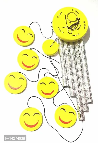 Metal Wind Chime For Home Decoration 5 Pipe 6 Smiley Face With Positive Energy For Home Balcony Bedroom With Great Sound Yellow Color