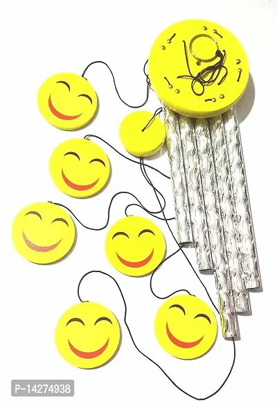 Metal Wind Chime For Home Decoration 5 Pipe 6 Smiley Face With Positive Energy For Home Balcony Bedroom With Great Sound Yellow Color-thumb0