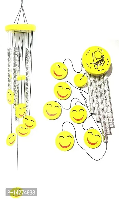 Metal Wind Chime For Home Decoration 5 Pipe 6 Smiley Face With Positive Energy For Home Balcony Bedroom With Great Sound Yellow Color-thumb4