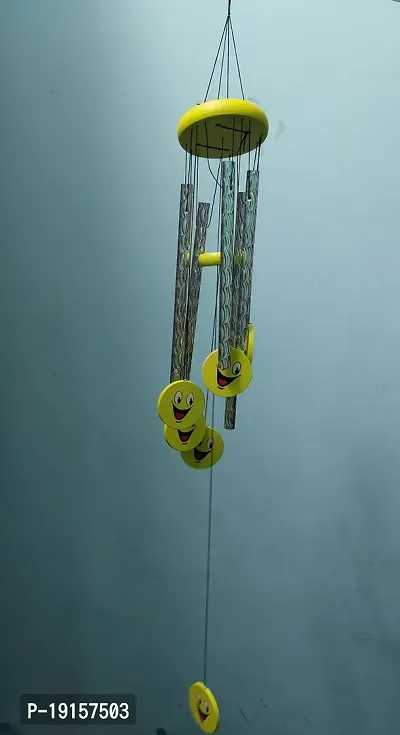 Metal Wind Chime For Home Decoration 5 Pipe 6 Smiley Face With Positive Energy For Home Balcony Bedroom With Great Sound Yellow Color-thumb3