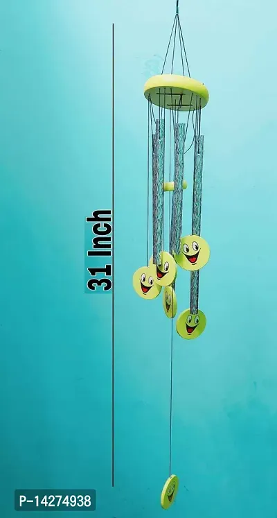 Metal Wind Chime For Home Decoration 5 Pipe 6 Smiley Face With Positive Energy For Home Balcony Bedroom With Great Sound Yellow Color-thumb5