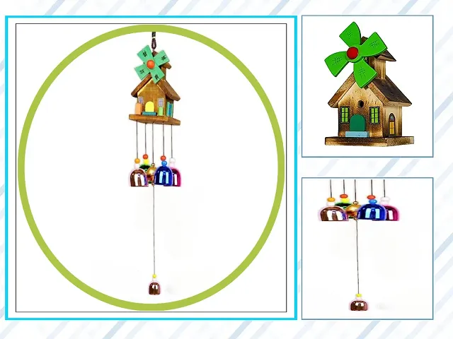 Buyab Factoryreg; colorfull HOUSE OF Wood and Aluminum 5 Bell House Wind Chimes FOR HOME DEacute;COR | FOR GOOD SOUND | FOR POSITIVITY