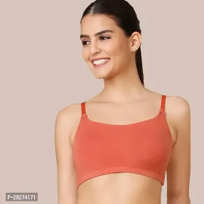 Stylish Orange Cotton Solid Slip On Bra For Women