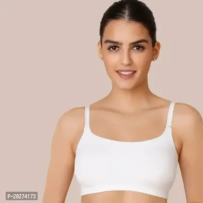 Stylish White Cotton Solid Bra For Women-thumb0