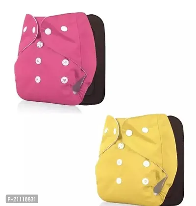 Babys All In One Washable Reusable Adjustable Pink And Yellow Color Cloth Diapers With 2 Black Inserts Pack Of 2