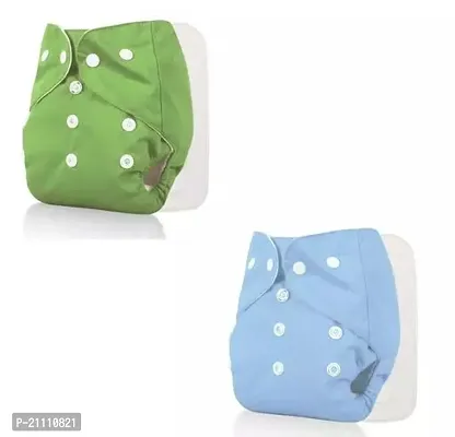 Baby Washable Cloth Diaper Reusable Pocket Skyblue And Green Color Cloth Diapers With 2 White Inserts Pack Of 2