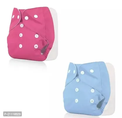 Baby Washable Cloth Diaper Reusable Pocket Pink And Skyblue Cloth Diapers With 2 White Inserts Pack Of 2-thumb0