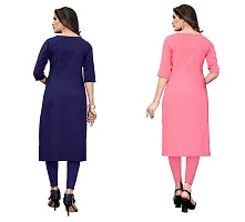 GROWMORE Women's Crepe Digital Print Straight Kurta(Pack of 2) (S, Dark Blue Coral Pink)-thumb1