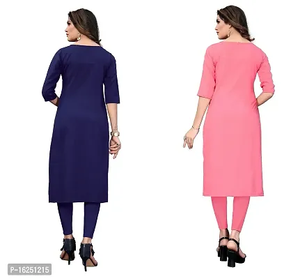 GROWMORE Women's Crepe Digital Print Straight Kurta(Pack of 2) (S, Dark Blue Coral Pink)-thumb2