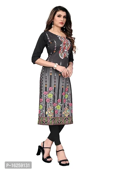 GROWMORE Women's Crepe Digital Print Straight Kurta(Pack of 2) (M, Black  Dark Blue)-thumb3