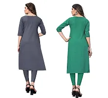 GROWMORE Women's Crepe Digital Print Straight Kurta(Pack of 2) (L, Grey  Spring Green)-thumb1