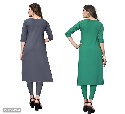 GROWMORE Women's Crepe Digital Print Straight Kurta(Pack of 2) (L, Grey  Spring Green)-thumb2