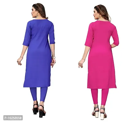 GROWMORE Women's Crepe Digital Print Straight Kurta(Pack of 2) (XXL, Blue  Pink)-thumb2