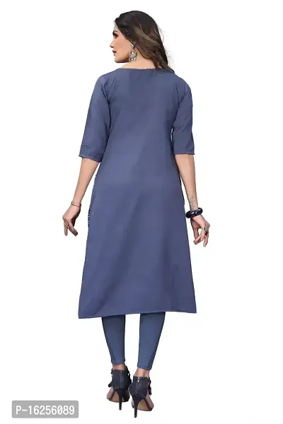 GROWMORE Women's Crepe Digital Print Straight Kurta (S, Blue Grey)-thumb2