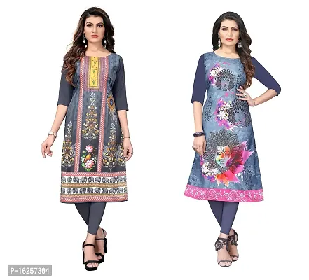 GROWMORE Women's Crepe Digital Print Straight Kurta(Pack of 2) (XXL, Grey  Slate Grey)-thumb0