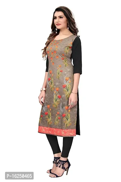 GROWMORE Women's Crepe Digital Print Straight Kurta(Pack of 2) (M, Blue  Saddle Brown)-thumb4