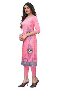 GROWMORE Women's Crepe Digital Print Straight Kurta(Pack of 2) (S, Blue  Tomato Pink)-thumb3