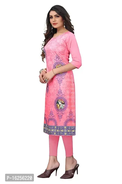 GROWMORE Women's Crepe Digital Print Straight Kurta(Pack of 2) (S, Blue  Tomato Pink)-thumb4