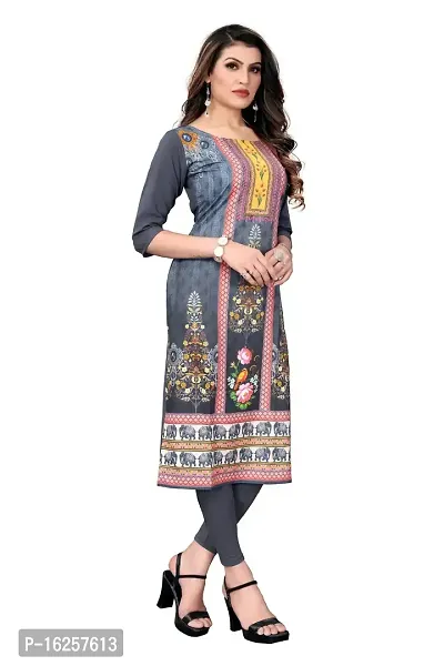 GROWMORE Women's Crepe Digital Print Straight Kurta(Pack of 2) (M, Grey  Forest Green)-thumb3