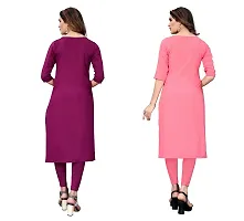 GROWMORE Women's Crepe Digital Print Straight Kurta(Pack of 2) (XXL, Purple  Coral Pink)-thumb1