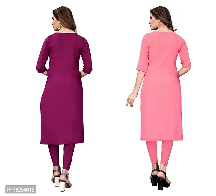 GROWMORE Women's Crepe Digital Print Straight Kurta(Pack of 2) (XXL, Purple  Coral Pink)-thumb2