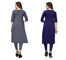 GROWMORE Women's Crepe Digital Print Straight Kurta(Pack of 2) (XL, Grey  Indigo Blue)-thumb1