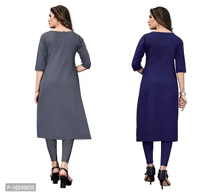 GROWMORE Women's Crepe Digital Print Straight Kurta(Pack of 2) (XL, Grey  Indigo Blue)-thumb2