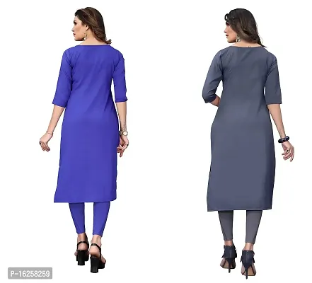 GROWMORE Women's Crepe Digital Print Straight Kurta(Pack of 2) (XL, Blue  DIP Grey)-thumb3