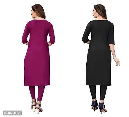 GROWMORE Women's Crepe Digital Print Straight Kurta(Pack of 2) (S, Purple  LIGHIT SAMON)-thumb2