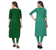 GROWMORE Women's Crepe Digital Print Straight Kurta(Pack of 2) (L, Green  Dark Green)-thumb1