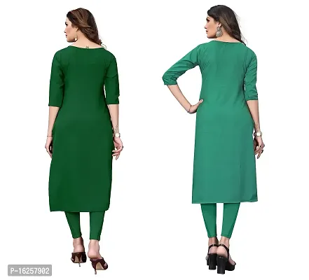 GROWMORE Women's Crepe Digital Print Straight Kurta(Pack of 2) (L, Green  Dark Green)-thumb2