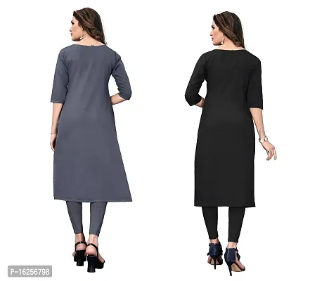 GROWMORE Women's Crepe Digital Print Straight Kurta(Pack of 2) (XXL, Grey  White Black)-thumb2