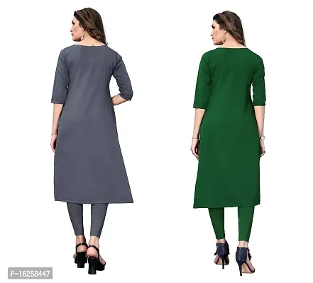 GROWMORE Women's Crepe Digital Print Straight Kurta(Pack of 2) (M, Grey Light Green)-thumb2