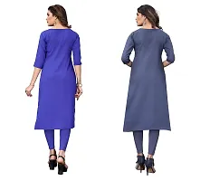 GROWMORE Women's Crepe Digital Print Straight Kurta(Pack of 2) (M, Blue  SIATE Grey)-thumb1