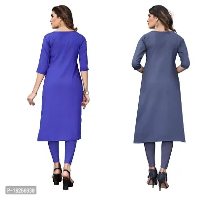 GROWMORE Women's Crepe Digital Print Straight Kurta(Pack of 2) (M, Blue  SIATE Grey)-thumb2