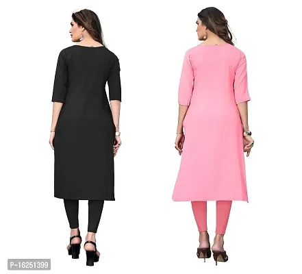 GROWMORE Women's Crepe Digital Print Straight Kurta(Pack of 2) (XL, Black  Rose Pink)-thumb2