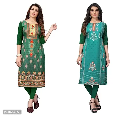 GROWMORE Women's Crepe Digital Print Straight Kurta(Pack of 2) (M, Green  SEA Green)-thumb0