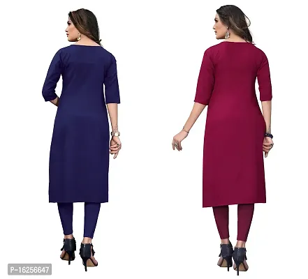 GROWMORE Women's Crepe Digital Print Straight Kurta(Pack of 2) (L, Dark Blue  Purple)-thumb2