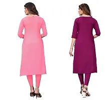 GROWMORE Women's Crepe Digital Print Straight Kurta(Pack of 2) (S, Peach  Dark Purple)-thumb1