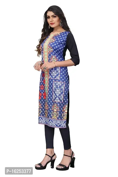 GROWMORE Women's Crepe Digital Print Straight Kurta(Pack of 2) (XXL, Black  Stee Blue)-thumb4