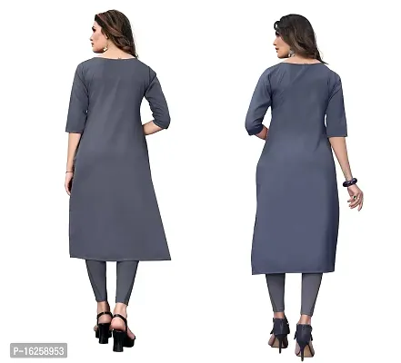 GROWMORE Women's Crepe Digital Print Straight Kurta(Pack of 2) (XXL, Grey  DIM Grey)-thumb2