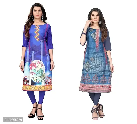 GROWMORE Women's Crepe Digital Print Straight Kurta(Pack of 2) (XL, Blue  DIP Grey)